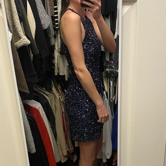 NWT Navy Sequin Halter Mini Dress Parker - Picture 6 of 6